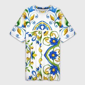 Платье-футболка 3D с принтом Майолика в Кировске,  |  | dg | dolce | dolce  gabana | dolce  gabbana | dolce gabbana | maiolica | majolica | trend | барселона | дольче | дольче габана | дольче габбана | керамика | майолика | мода | модный принт | мозаика | мозайка | плитка | роспись | тренд