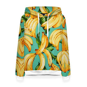 Женская толстовка 3D с принтом Банан в Кировске, 100% полиэстер  | двухслойный капюшон со шнурком для регулировки, мягкие манжеты на рукавах и по низу толстовки, спереди карман-кенгуру с мягким внутренним слоем. | banana | банан | бананы | паттерн