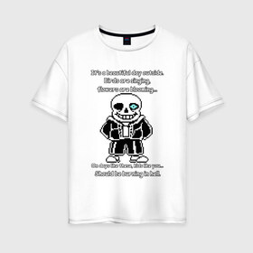 Женская футболка хлопок Oversize с принтом Sans Battle в Кировске, 100% хлопок | свободный крой, круглый ворот, спущенный рукав, длина до линии бедер
 | gaster blaster | genocide | sans | sans battle | undertale | гастер бластер | геноцид | санс