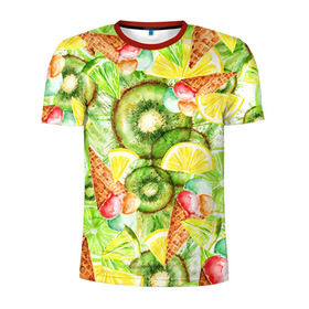 Мужская футболка 3D спортивная с принтом Веселые фрукты 2 в Кировске, 100% полиэстер с улучшенными характеристиками | приталенный силуэт, круглая горловина, широкие плечи, сужается к линии бедра | апельсин | арбуз | банан | виноград | груша | киви | мороженое | овощи | питание | ппп | правильное | тайланд | фрукт | яблоко