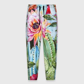 Мужские брюки 3D с принтом Зелень в Кировске, 100% полиэстер | манжеты по низу, эластичный пояс регулируется шнурком, по бокам два кармана без застежек, внутренняя часть кармана из мелкой сетки | кактусы | лилия | тропики | цветы