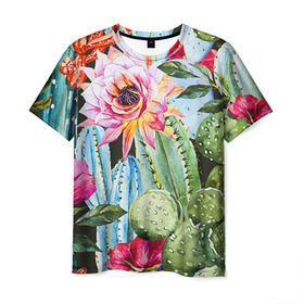 Мужская футболка 3D с принтом Зелень в Кировске, 100% полиэфир | прямой крой, круглый вырез горловины, длина до линии бедер | кактусы | лилия | тропики | цветы