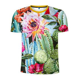 Мужская футболка 3D спортивная с принтом Зелень в Кировске, 100% полиэстер с улучшенными характеристиками | приталенный силуэт, круглая горловина, широкие плечи, сужается к линии бедра | кактусы | лилия | тропики | цветы