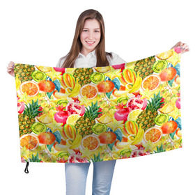 Флаг 3D с принтом Веселые фрукты 1 в Кировске, 100% полиэстер | плотность ткани — 95 г/м2, размер — 67 х 109 см. Принт наносится с одной стороны | апельсин | арбуз | банан | виноград | груша | киви | овощи | питание | ппп | правильное | тайланд | фрукт | яблоко