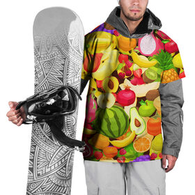 Накидка на куртку 3D с принтом Веселые фрукты в Кировске, 100% полиэстер |  | апельсин | арбуз | банан | виноград | груша | киви | овощи | питание | ппп | правильное | тайланд | фрукт | яблоко