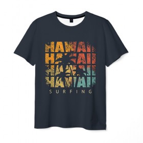 Мужская футболка 3D с принтом HAWAII в Кировске, 100% полиэфир | прямой крой, круглый вырез горловины, длина до линии бедер | Тематика изображения на принте: hawaii | гаваи | лето | океан | отдых | пальмы | пляж | серф