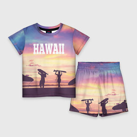 Детский костюм с шортами 3D с принтом HAWAII 3 в Кировске,  |  | Тематика изображения на принте: hawaii | гаваи | лето | океан | отдых | пальмы | пляж | серф