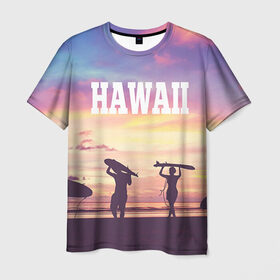 Мужская футболка 3D с принтом HAWAII 3 в Кировске, 100% полиэфир | прямой крой, круглый вырез горловины, длина до линии бедер | hawaii | гаваи | лето | океан | отдых | пальмы | пляж | серф