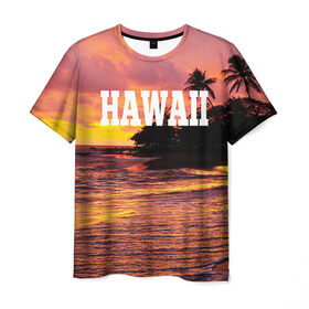 Мужская футболка 3D с принтом HAWAII 2 в Кировске, 100% полиэфир | прямой крой, круглый вырез горловины, длина до линии бедер | hawaii | гаваи | лето | океан | отдых | пальмы | пляж | серф