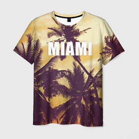 Мужская футболка 3D с принтом MIAMI в Кировске, 100% полиэфир | прямой крой, круглый вырез горловины, длина до линии бедер | Тематика изображения на принте: miami | лето | майами | маями | океан | отдых | пальмы | пляж | серф