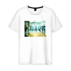 Мужская футболка хлопок с принтом Бразилия в Кировске, 100% хлопок | прямой крой, круглый вырез горловины, длина до линии бедер, слегка спущенное плечо. | Тематика изображения на принте: brasil | бразилия | море | океан | пальмы | пляж