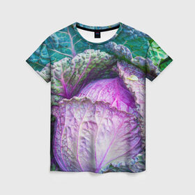 Женская футболка 3D с принтом Капуста в Кировске, 100% полиэфир ( синтетическое хлопкоподобное полотно) | прямой крой, круглый вырез горловины, длина до линии бедер | дача | еда | зелень | капуста | овощи | огород | растения | цветная капуста