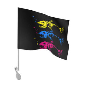 Флаг для автомобиля с принтом Рыбалка в Кировске, 100% полиэстер | Размер: 30*21 см | art | bubbles | fish | fishing | river | skeleton | water | арт | вода | пузыри | река | рыба | рыбалка | скелет