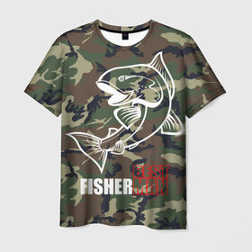 Мужская футболка 3D с принтом Лучший рыбак в Кировске, 100% полиэфир | прямой крой, круглый вырез горловины, длина до линии бедер | best fisherman | camouflage | fish | fishing | man | камуфляж | лучший рыбак | мужчина | рыба | рыбалка