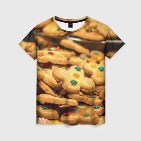 Женская футболка 3D с принтом Печеньки в Кировске, 100% полиэфир ( синтетическое хлопкоподобное полотно) | прямой крой, круглый вырез горловины, длина до линии бедер | десерт | еда | новый год | печенье | праздник | сладости