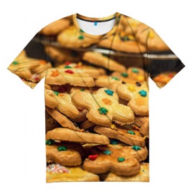Мужская футболка 3D с принтом Печеньки в Кировске, 100% полиэфир | прямой крой, круглый вырез горловины, длина до линии бедер | десерт | еда | новый год | печенье | праздник | сладости