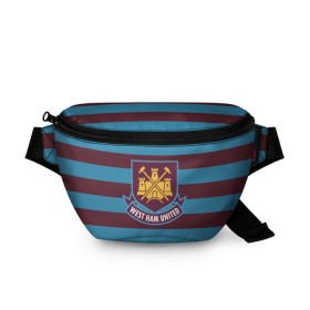 Поясная сумка 3D с принтом West Ham United в Кировске, 100% полиэстер | плотная ткань, ремень с регулируемой длиной, внутри несколько карманов для мелочей, основное отделение и карман с обратной стороны сумки застегиваются на молнию | Тематика изображения на принте: вэст | хэм