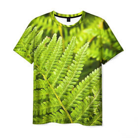 Мужская футболка 3D с принтом Папоротник в Кировске, 100% полиэфир | прямой крой, круглый вырез горловины, длина до линии бедер | Тематика изображения на принте: ботаника | зелень | листья | папоротник | природа | растения | цветок