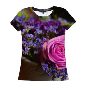 Женская футболка 3D с принтом Роза в Кировске, 100% полиэфир ( синтетическое хлопкоподобное полотно) | прямой крой, круглый вырез горловины, длина до линии бедер | 3д | новая | популярная | природа | роза | цветы | яркая