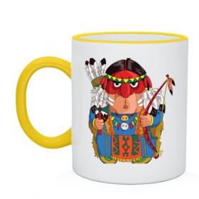 Кружка двухцветная с принтом Забавные Индейцы 7 в Кировске, керамика | объем — 330 мл, диаметр — 80 мм. Цветная ручка и кайма сверху, в некоторых цветах — вся внутренняя часть | 