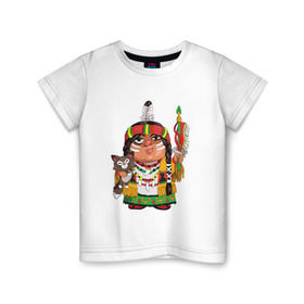 Детская футболка хлопок с принтом Забавные Индейцы 9 в Кировске, 100% хлопок | круглый вырез горловины, полуприлегающий силуэт, длина до линии бедер | апачи | вождь | воин | животные | запад | канада | лидер | лицо | северная | смешные | талисман | цвет
