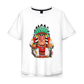 Мужская футболка хлопок Oversize с принтом Забавные Индейцы 12 в Кировске, 100% хлопок | свободный крой, круглый ворот, “спинка” длиннее передней части | Тематика изображения на принте: 