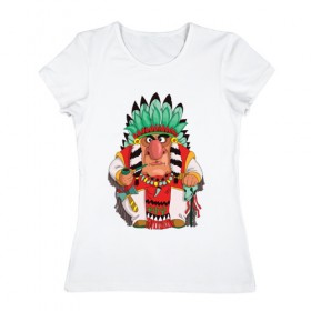 Женская футболка хлопок с принтом Забавные Индейцы 12 в Кировске, 100% хлопок | прямой крой, круглый вырез горловины, длина до линии бедер, слегка спущенное плечо | 