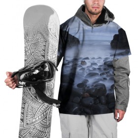 Накидка на куртку 3D с принтом Туманный берег в Кировске, 100% полиэстер |  | 