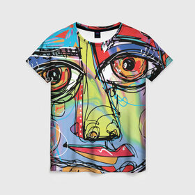 Женская футболка 3D с принтом Abstract girl graffiti в Кировске, 100% полиэфир ( синтетическое хлопкоподобное полотно) | прямой крой, круглый вырез горловины, длина до линии бедер | abstract | girl | graffiti