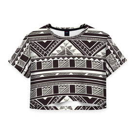 Женская футболка 3D укороченная с принтом Etno pattern в Кировске, 100% полиэстер | круглая горловина, длина футболки до линии талии, рукава с отворотами | орнамент | черно белый | этно