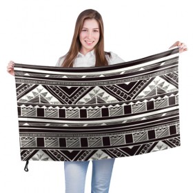 Флаг 3D с принтом Etno pattern в Кировске, 100% полиэстер | плотность ткани — 95 г/м2, размер — 67 х 109 см. Принт наносится с одной стороны | орнамент | черно белый | этно