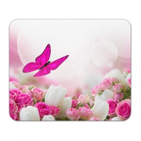 Коврик прямоугольный с принтом Бабочка над розами в Кировске, натуральный каучук | размер 230 х 185 мм; запечатка лицевой стороны | бабочки | нежный | розы | цветы