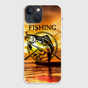 Чехол для iPhone 13 mini с принтом Рыбалка в Кировске,  |  | boat | clouds | emblem | fish | fishermen | fishing | logo | nature | net | reflection | river | sky | sturgeon | sun | sunset | water | wave | вода | волна | закат | логотип | лодка | небо | облака | осетр | отражение | природа | река | рыба | рыбаки | р