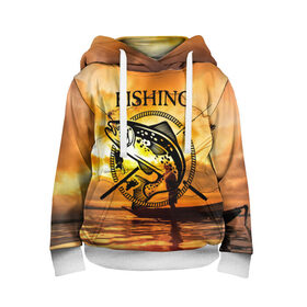 Детская толстовка 3D с принтом Рыбалка в Кировске, 100% полиэстер | двухслойный капюшон со шнурком для регулировки, мягкие манжеты на рукавах и по низу толстовки, спереди карман-кенгуру с мягким внутренним слоем | boat | clouds | emblem | fish | fishermen | fishing | logo | nature | net | reflection | river | sky | sturgeon | sun | sunset | water | wave | вода | волна | закат | логотип | лодка | небо | облака | осетр | отражение | природа | река | рыба | рыбаки | р