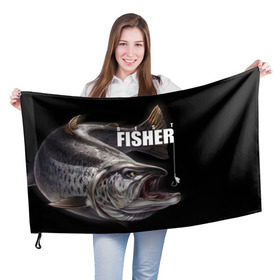 Флаг 3D с принтом Лучший рыбак в Кировске, 100% полиэстер | плотность ткани — 95 г/м2, размер — 67 х 109 см. Принт наносится с одной стороны | background | best fisherman | black | fish | fishing | sturgeon | лучший рыбак | осетр | рыба | рыбалка | фон | черный