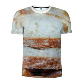Мужская футболка 3D спортивная с принтом Хлеб в Кировске, 100% полиэстер с улучшенными характеристиками | приталенный силуэт, круглая горловина, широкие плечи, сужается к линии бедра | батон | булка | булочка | выпечка | еда | кулинария | кусочек | мука | хлеб