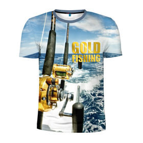 Мужская футболка 3D спортивная с принтом Золотая рыбалка в Кировске, 100% полиэстер с улучшенными характеристиками | приталенный силуэт, круглая горловина, широкие плечи, сужается к линии бедра | Тематика изображения на принте: boat | fishing rod | gold fishing | ocean | reel | rod | sea | sky | spinning | water | waves | вода | волны | золотая рыбалка | катушка | море | небо | океан | пиннинг | удилище | удочка | яхта