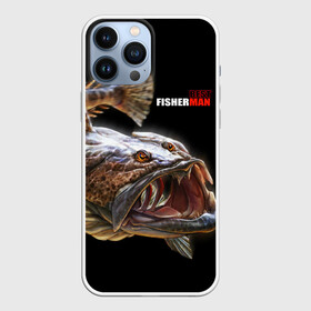 Чехол для iPhone 13 Pro Max с принтом Лучший рыбак в Кировске,  |  | best fisherman | black background | deep | fish | fishing | jaws | predator | teeth | water | вода | глубина | зубы | лучший | пасть | рыба | рыбак | рыбалка | хищник | черный фон