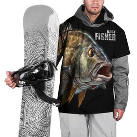 Накидка на куртку 3D с принтом Лучший рыбак в Кировске, 100% полиэстер |  | background | best fisherman | black | fish | fishing | лучший рыбак | рыба | рыбалка | фон | черный