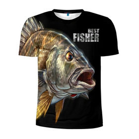 Мужская футболка 3D спортивная с принтом Лучший рыбак в Кировске, 100% полиэстер с улучшенными характеристиками | приталенный силуэт, круглая горловина, широкие плечи, сужается к линии бедра | background | best fisherman | black | fish | fishing | лучший рыбак | рыба | рыбалка | фон | черный