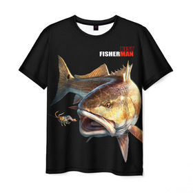 Мужская футболка 3D с принтом Лучший рыбак в Кировске, 100% полиэфир | прямой крой, круглый вырез горловины, длина до линии бедер | background | best fisherman | black | fish | fishing | лучший рыбак | рыба | рыбалка | фон | черный