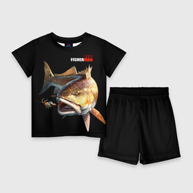 Детский костюм с шортами 3D с принтом Лучший рыбак в Кировске,  |  | background | best fisherman | black | fish | fishing | лучший рыбак | рыба | рыбалка | фон | черный