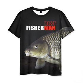 Мужская футболка 3D с принтом Лучший рыбак в Кировске, 100% полиэфир | прямой крой, круглый вырез горловины, длина до линии бедер | background | best fisherman | black | fish | fishing | лещ | лучший рыбак | рыба | рыбалка | фон | черный