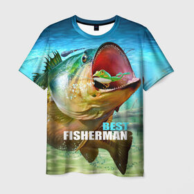 Мужская футболка 3D с принтом Лучший рыбак в Кировске, 100% полиэфир | прямой крой, круглый вырез горловины, длина до линии бедер | Тематика изображения на принте: крючок | лягушка | наживка | рыба