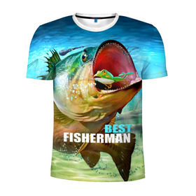 Мужская футболка 3D спортивная с принтом Лучший рыбак в Кировске, 100% полиэстер с улучшенными характеристиками | приталенный силуэт, круглая горловина, широкие плечи, сужается к линии бедра | крючок | лягушка | наживка | рыба
