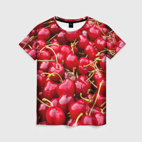 Женская футболка 3D с принтом Черешня в Кировске, 100% полиэфир ( синтетическое хлопкоподобное полотно) | прямой крой, круглый вырез горловины, длина до линии бедер | вишня | десерт | лето | сладкое | черешня | ягода