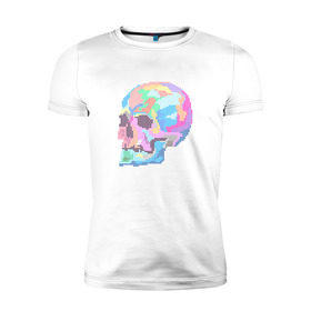 Мужская футболка премиум с принтом Psychedelic skull в Кировске, 92% хлопок, 8% лайкра | приталенный силуэт, круглый вырез ворота, длина до линии бедра, короткий рукав | Тематика изображения на принте: пиксельный | разноцветный | точечный | череп