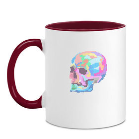 Кружка двухцветная с принтом Psychedelic skull в Кировске, керамика | объем — 330 мл, диаметр — 80 мм. Цветная ручка и кайма сверху, в некоторых цветах — вся внутренняя часть | Тематика изображения на принте: пиксельный | разноцветный | точечный | череп