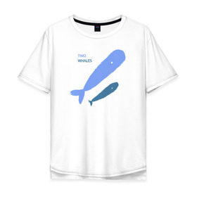 Мужская футболка хлопок Oversize с принтом Киты в Кировске, 100% хлопок | свободный крой, круглый ворот, “спинка” длиннее передней части | абстракция | арт | киты | минимализм | море | океан | рыбы