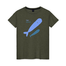 Женская футболка хлопок с принтом Киты в Кировске, 100% хлопок | прямой крой, круглый вырез горловины, длина до линии бедер, слегка спущенное плечо | абстракция | арт | киты | минимализм | море | океан | рыбы